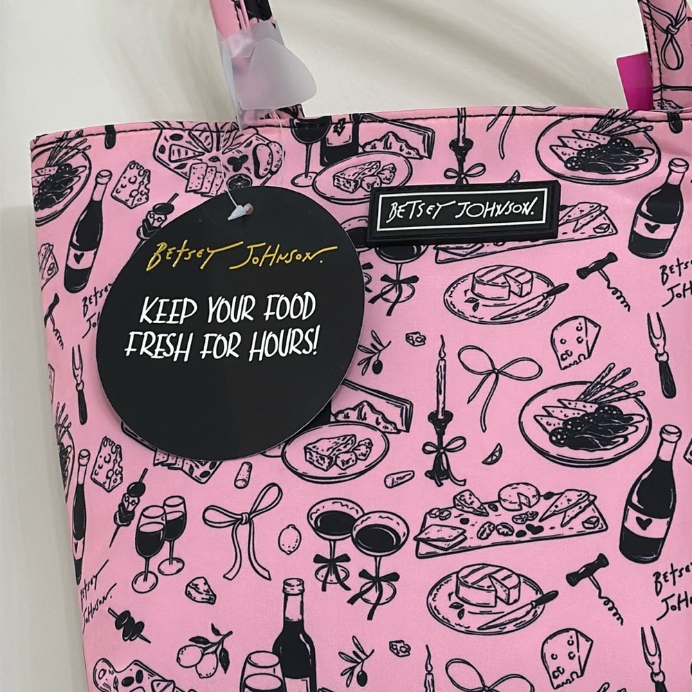 NEW Betsey Johnson Insulated Satchel Teacher Lunch Tote pink and black bag - Picture 2 of 9